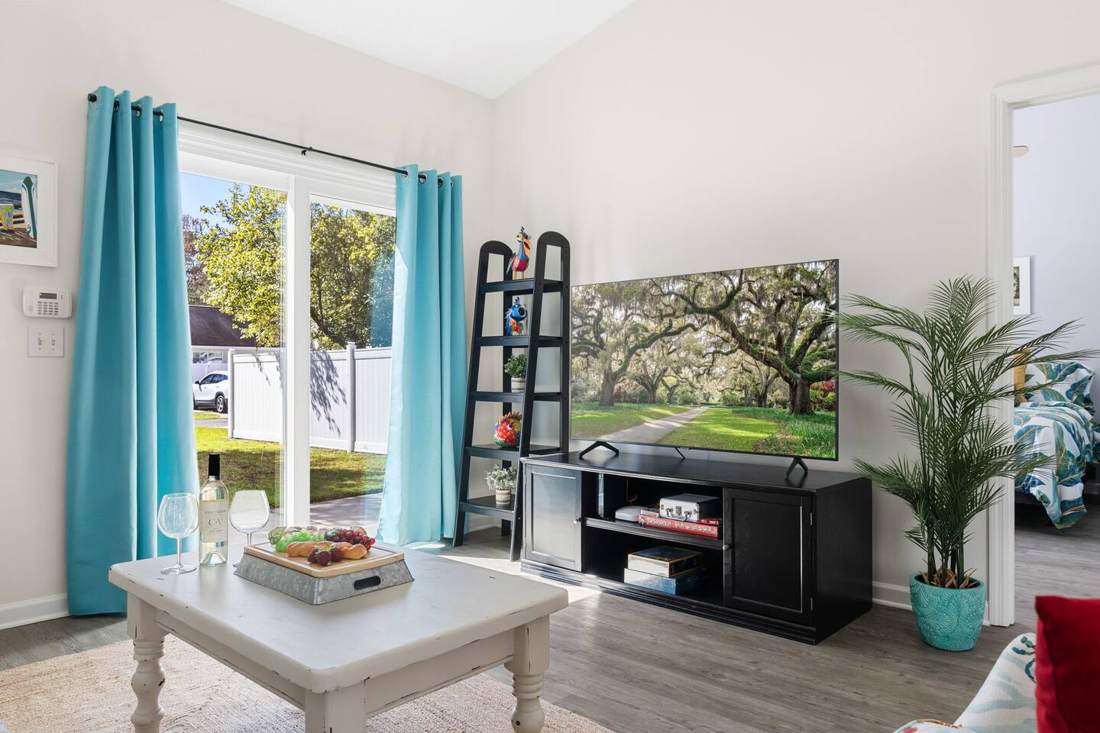 Living room smart TV and sliding door